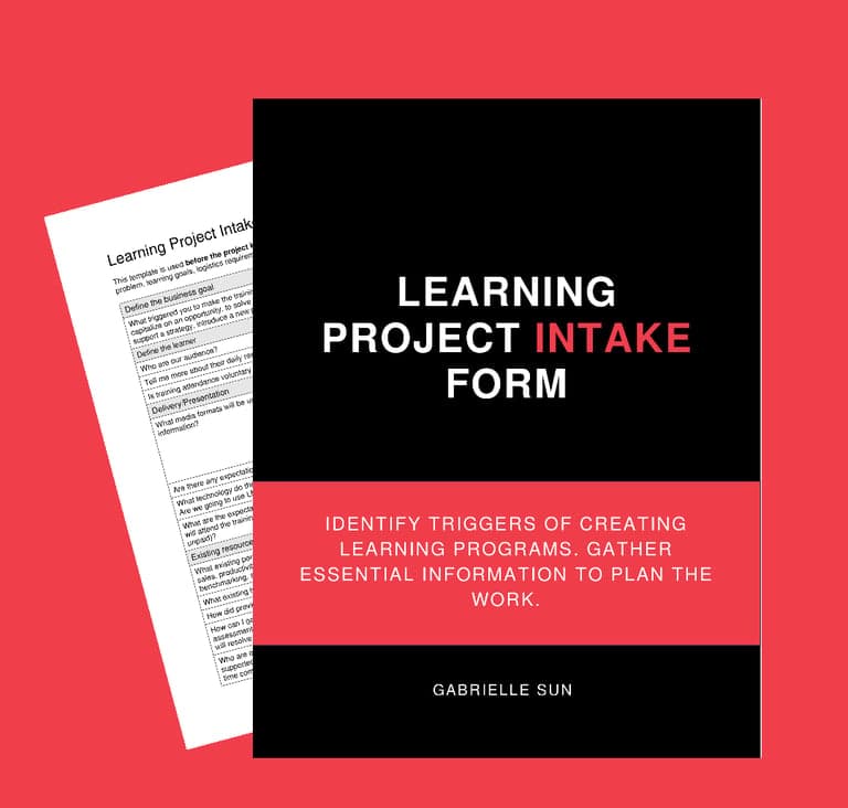 Project intake form with prompts for business goals, performance measures, and learning needs